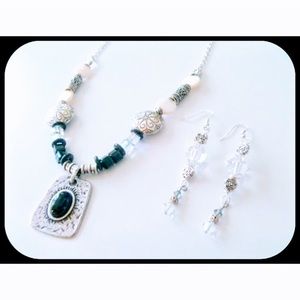 Handcrafted Black Stone and Crystal Necklace set